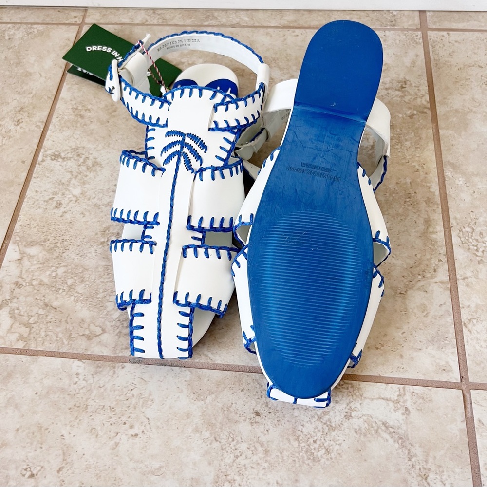 NEW Farm Rio Blue Palm Tree leather Sandal flats - Picture 2 of 8